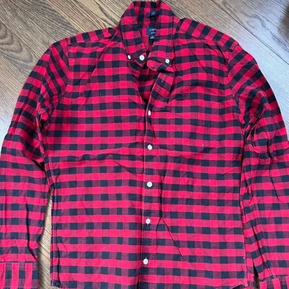 Jcrew Men’s Red+ Black Checkered Oxford shirt (LARGE SLIM)